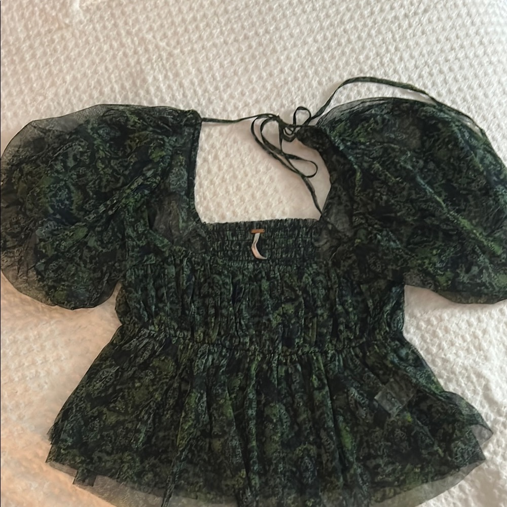 Free People Green Puff Sleeve Top